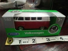 NICE WELLY 1:60 SCALE DIECAST 1962 VOLKSWAGEN VW MICROBUS ,RED & WHITE,BOXED,NEW