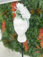 Bespoke Headband Fascinator Mint Green With White Floral Detail