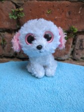 TY Beanie DIVA White Bichon Dog Beanie Boo Soft Toy Teddy 6" With Purple Tag