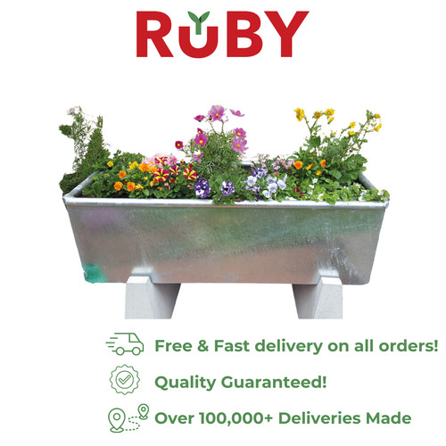 Metal trough planter - planter, ruby