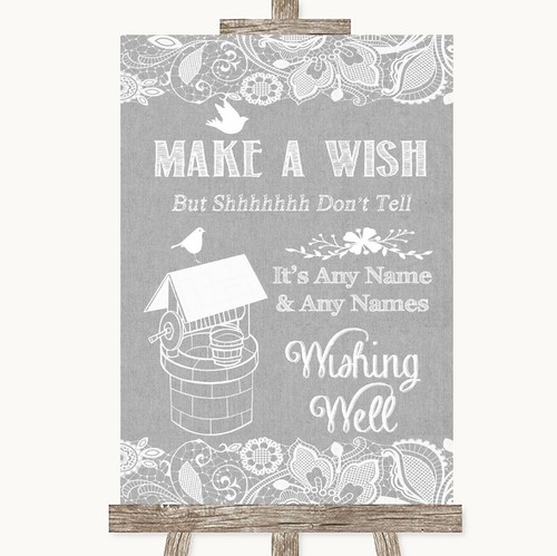 Grey burlap lace wishing - grey,