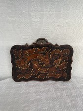 Antique Newspaper Magazine Holder Hand Carved Wall Hanging Hinged Wooden Rack