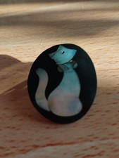 Unusual Cat Brooch. White