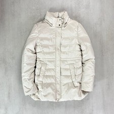 Zara Womens Coat Down Thermal Sz L Cream White Full Zip Jacket Padded Puffer