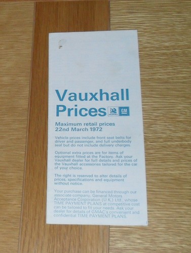 Vauxhall price guide - price, 1972