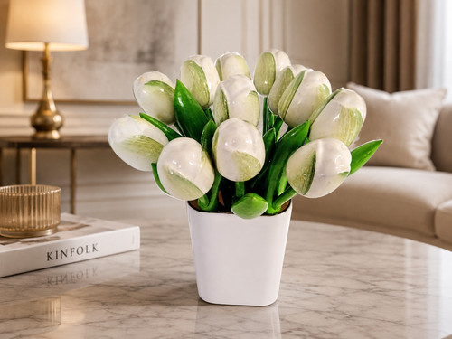 Wooden tulips bouquet white