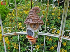 CHARMING FAIRY GARDEN HANGING BIRCH LOG TREE HOUSE, Lovely for Garden or Home