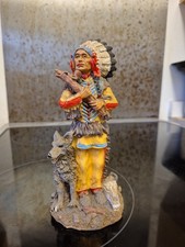 Decorative Native American Indian Chief And Wolf Resin Figurine