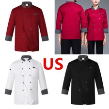 Unisex Classic Chef Jacket Long Sleeve Coat Uniform Hotel Kitchen Loose Shirt