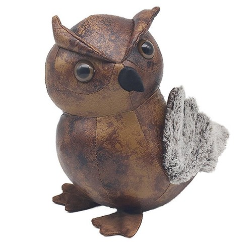 Faux brown leather owl - leather,