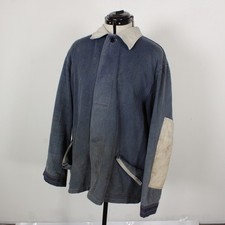 Vintage French Style Moleskin Workwear Jacket Mens XL Blue Elbow Chore Utility