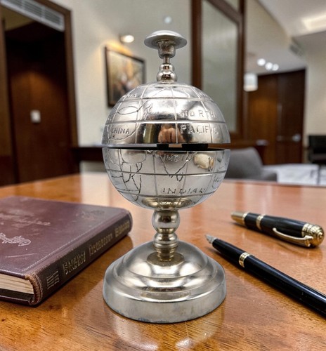 Vintage metal globe desk bell - globe,