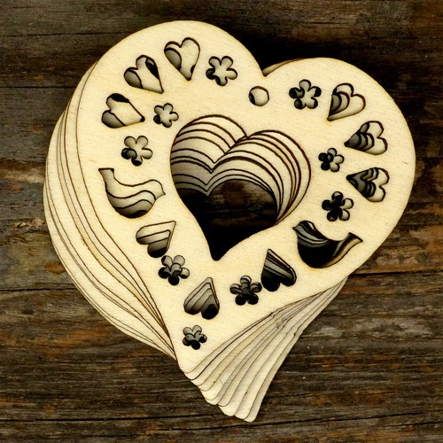 10x wooden filagree - filagree, heart