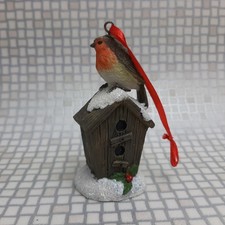 Christmas Tree Decoration Robin on Bird Box Ornament 9cm Premier Festive Hanging