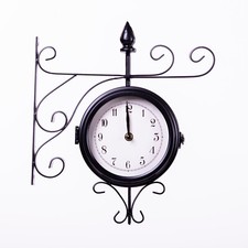 Sedgewick Double Sided Wall Clock Victorian Black Steel Outdoor Garden Gear