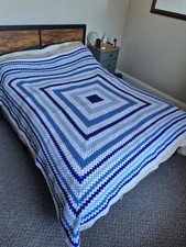 74"×74" blue white crochet