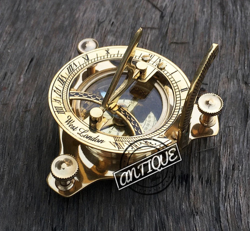 Brass sundial compass vintage - compass,
