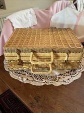 Vintage Small Rattan Wicker Woven Picnic Basket Case Hamper  Storage Decor 