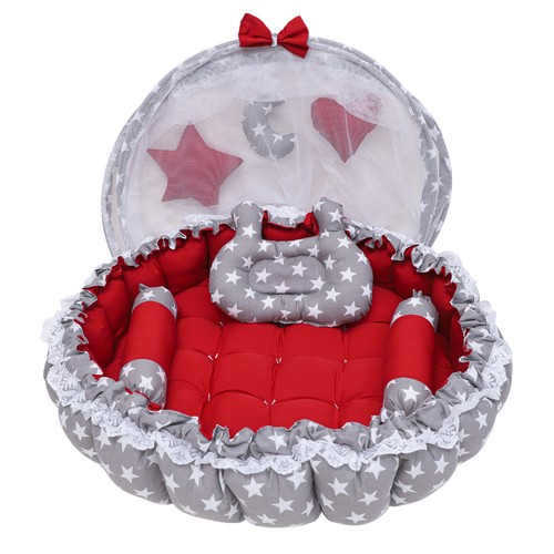 Red white baby bed - white, with