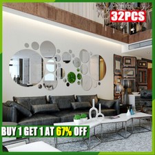 32X Glass Mirror Tiles Wall Sticker Self Adhesive Square Stick On Art Home Decor