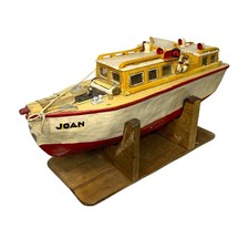 Vintage Handmade Wooden Cabin Cruiser Model Boat Electric Motor & Stand Project