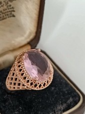 Vintage 1990-s 14 Ct Rolled Gold Pink Topaz Ring Size UK T US 9.75  Hallmarked