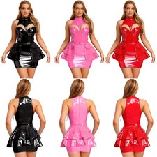 Women Glossy Pu Bodycon Dress
