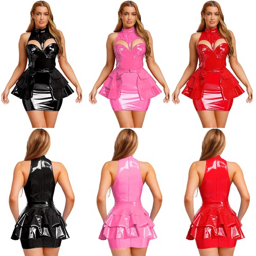 Women glossy bodycon dress - glossy, pu