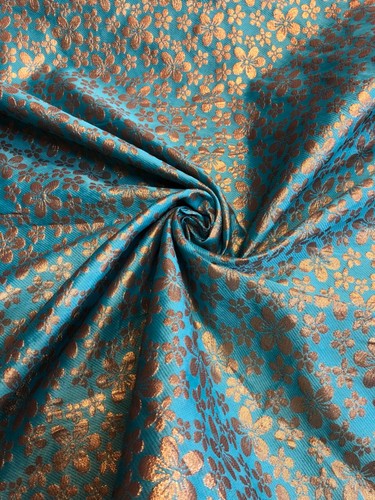 Meter turquoise gold floral - turquoise/gold,