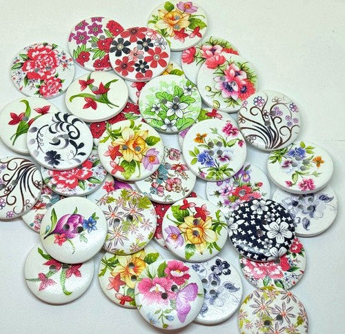 30mm wooden buttons - wooden, flower