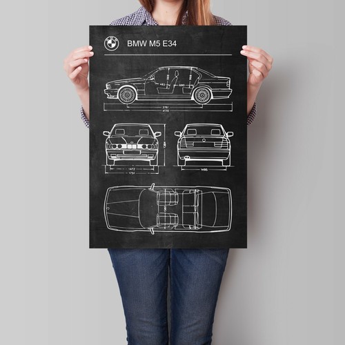 Bmw e34 car poster retro - m5,