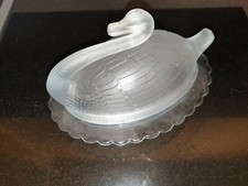 STUNNING ART DECO SOWERBY GLASS SWAN BUTTER DISH 