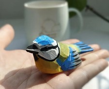 Hand Carved Wooden Blue Tit Lovely Bird Sculpture 
