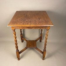 Vintage Oak Side Table Barley Twist Legs English Wooden End Table