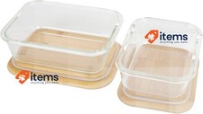 Birambeau Kitchenware Set Of 2 Glass Boxes Food Bamboo Lid