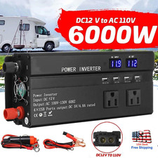 6000W LCD Car Power Inverter DC 12V To AC 110V Pure Sine Wave Solar Converter