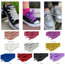 Rose Gold Sparkly Glittery Metallic Flat Shoelaces 4 Kids Ladies Trainers Shoes