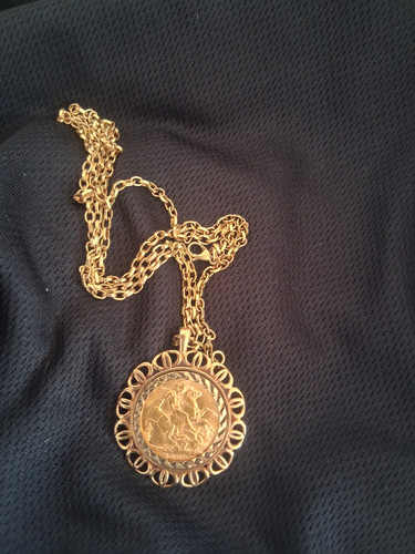 Full gold sovereign pendant - gold,