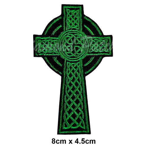 Celtic cross green embroidery - green,