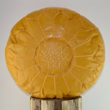 MOROCCAN MUSTARD LEATHER  POUFFE FOOTSTOOL BEANBAG OTTOMAN *HANDMADE*
