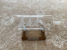 Ship In A Bottle On Stand, The Winston Churchill. Glass Bottle On Wood Stand.