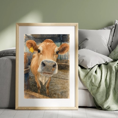 Jersey cow watercolour - cow,