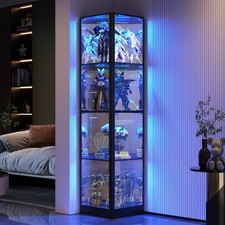 Glass Display Cabinet with Doors , Corner Curio Cabinet with 3-Color LED Lights