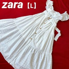 Zara Cotton Lace Tiered Long Dress With Belt L White Japan