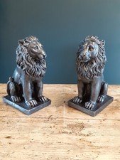 Stone Garden Lion Statues Ornaments Metallic Silver Indoor Outdoor Frostproof 