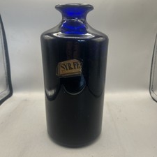 SUPERB EARLY VICTORIAN PONTILLED BLUE GLASS CHEMIST ROUND POISON BOTTLE