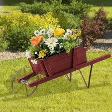Red Wood Wheelbarrow Planter