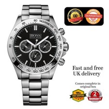 NEW HUGO BOSS 1512965 MEN'S STAINLESS STEEL SILVER STRAP & BLACK DIAL 44MM