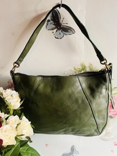 FOSSIL Leather Bag Pretty Leaf Green Shoulder Or Hand Bag Medium Size Pre Loved