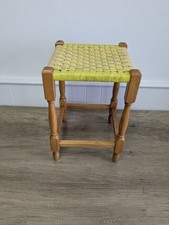Vintage/Retro  Yellow & Beige Rattan Woven Wooden Stool Seat Home Decor